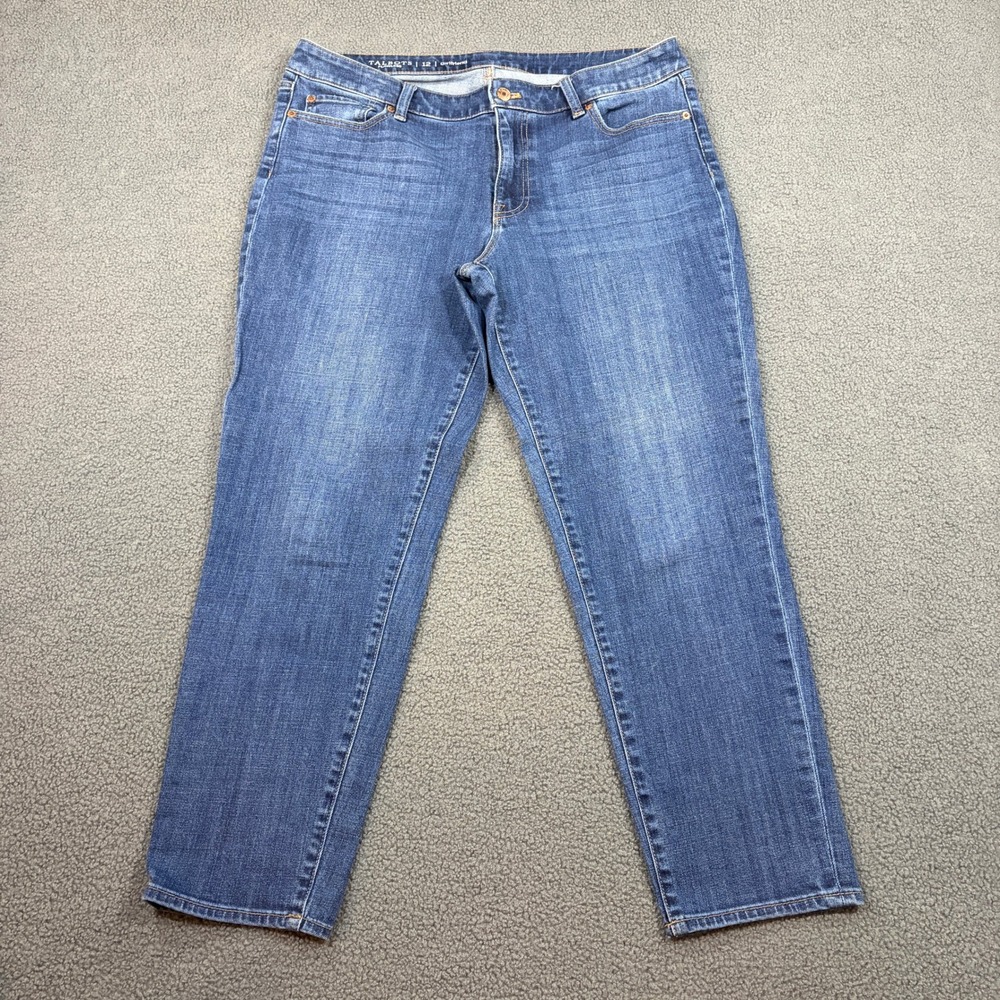 Talbots Jeans Women 12 Blue Flawless Girlfriend Stretch Denim Tapered Leg 8593